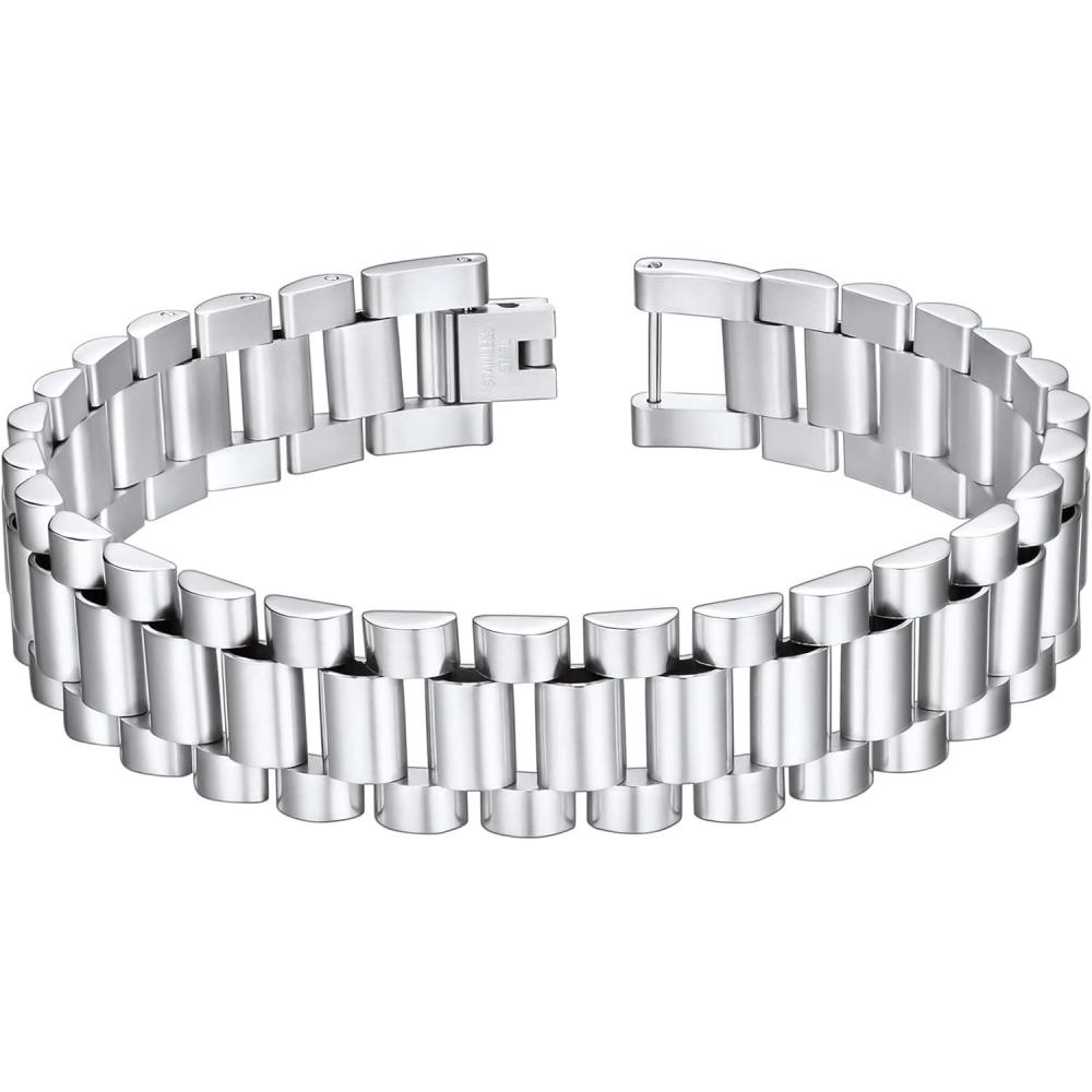 imageChainsHouse Wristband ID Bracelets for Men Stainless Steel18K GoldBlack Metal Plated Personalized Engrave Chunky Bracelet Bangle with Removal Tool 15MM155MM Width 827866 Inch Lengthc 155mm widthSteel