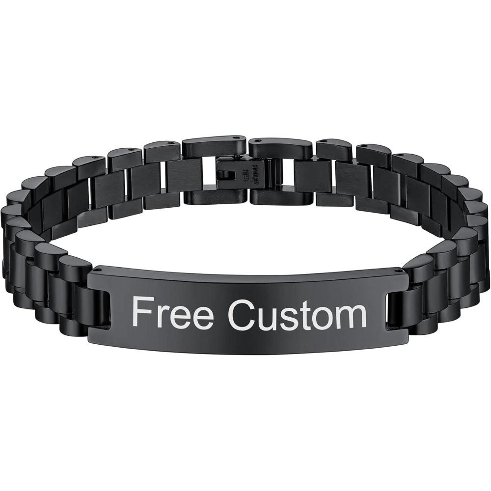 imageChainsHouse Wristband ID Bracelets for Men Stainless Steel18K GoldBlack Metal Plated Personalized Engrave Chunky Bracelet Bangle with Removal Tool 15MM155MM Width 827866 Inch Lengthk 10mm widthBlackCustom