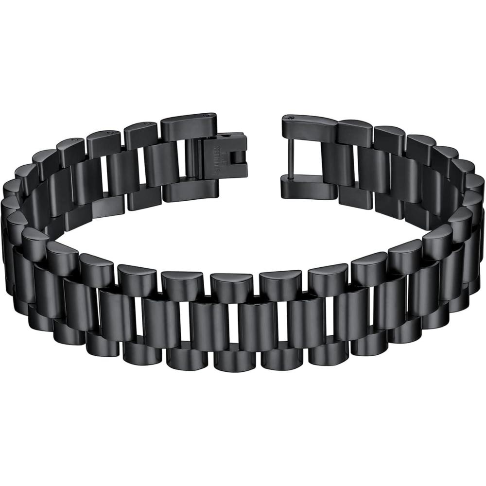 imageChainsHouse Wristband ID Bracelets for Men Stainless Steel18K GoldBlack Metal Plated Personalized Engrave Chunky Bracelet Bangle with Removal Tool 15MM155MM Width 827866 Inch Lengthf 155mm widthBlack