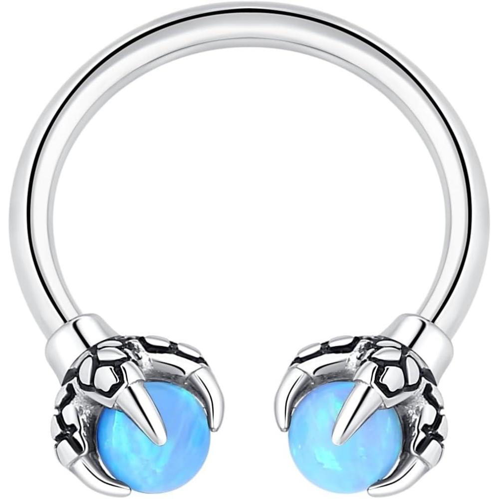 imageORANGELOVE 316L Surgical Steel Dragon Claw Septum Ring AmethystOpal Hoop Nose Ring Piercing Septum Jewelry Ear Cartilage Daith Conch Helix Earring Lip Ring 16G 8mm 10mmAzure Opal16G 10mmSilver