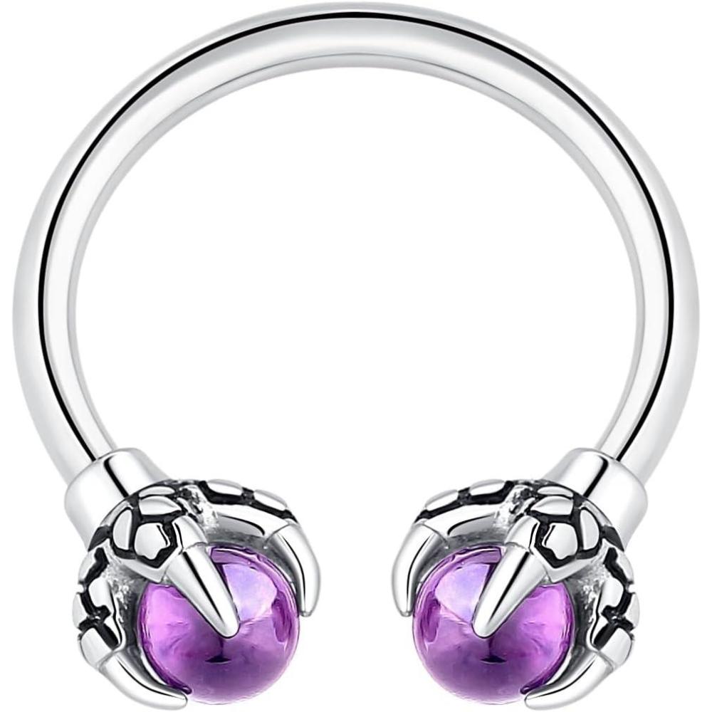 imageORANGELOVE 316L Surgical Steel Dragon Claw Septum Ring AmethystOpal Hoop Nose Ring Piercing Septum Jewelry Ear Cartilage Daith Conch Helix Earring Lip Ring 16G 8mm 10mmAmethyst16G 10mmSilver