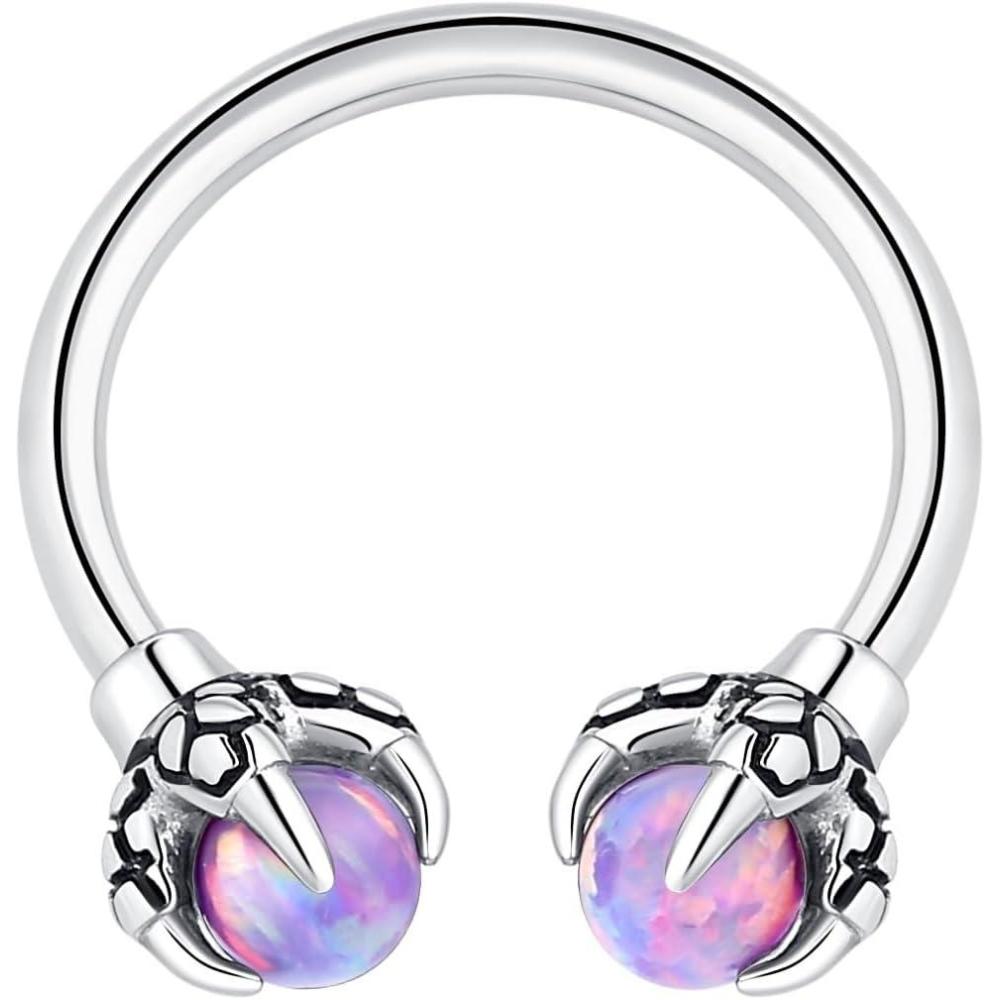imageORANGELOVE 316L Surgical Steel Dragon Claw Septum Ring AmethystOpal Hoop Nose Ring Piercing Septum Jewelry Ear Cartilage Daith Conch Helix Earring Lip Ring 16G 8mm 10mmPurple Opal16G 10mmSilver