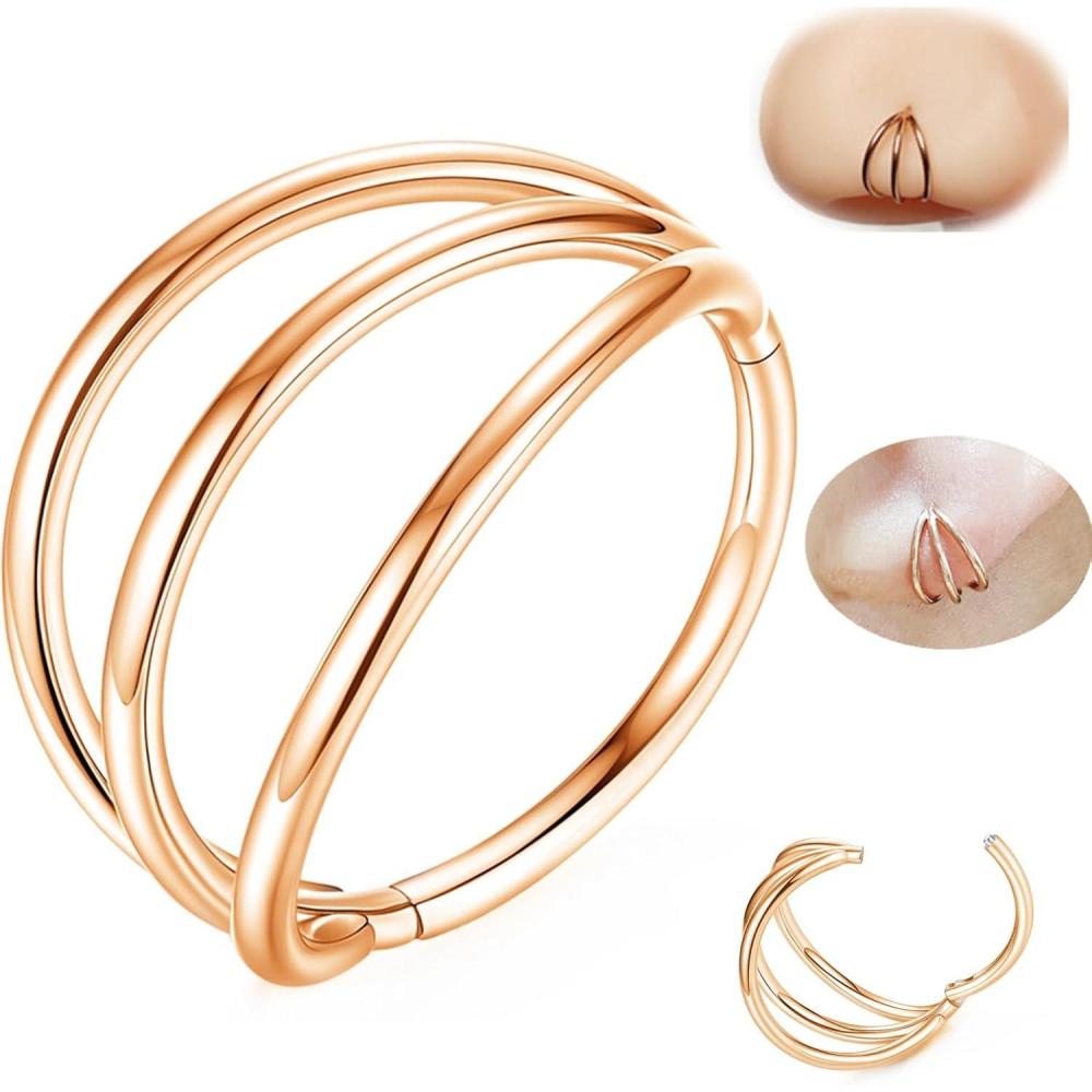 imageORANGELOVE 316L Surgical Steel Hinge Triple Hoop Segment Nose Rings Cartilage Hoop Seamless Hinged Clicker Ear Piercing for Helix Tragus Conch Cartilage Nostril Piercings 20G 18G 16GRose GoldTriple Hoop