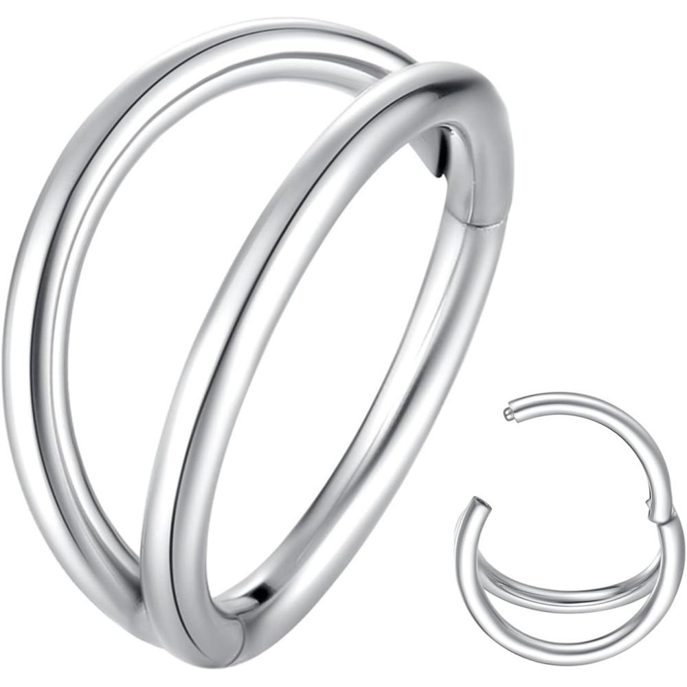 imageORANGELOVE Double Hoop Nose Ring 18G 16G 316L Surgical Steel Cartilage Earring Septum Jewelry Seamless Hinged Clicker Segment Ring Conch Daith Tragus Helix Rook Piercing Earring Lip Ring2pcs16GDiameter7mmSilver