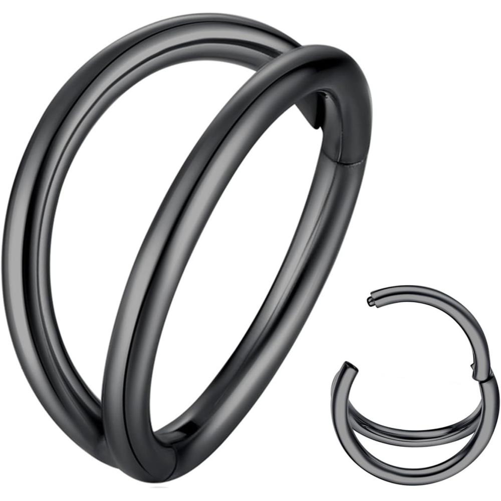 imageORANGELOVE Double Hoop Nose Ring 18G 16G 316L Surgical Steel Cartilage Earring Septum Jewelry Seamless Hinged Clicker Segment Ring Conch Daith Tragus Helix Rook Piercing Earring Lip Ring2pcs16GDiameter8mmBlack