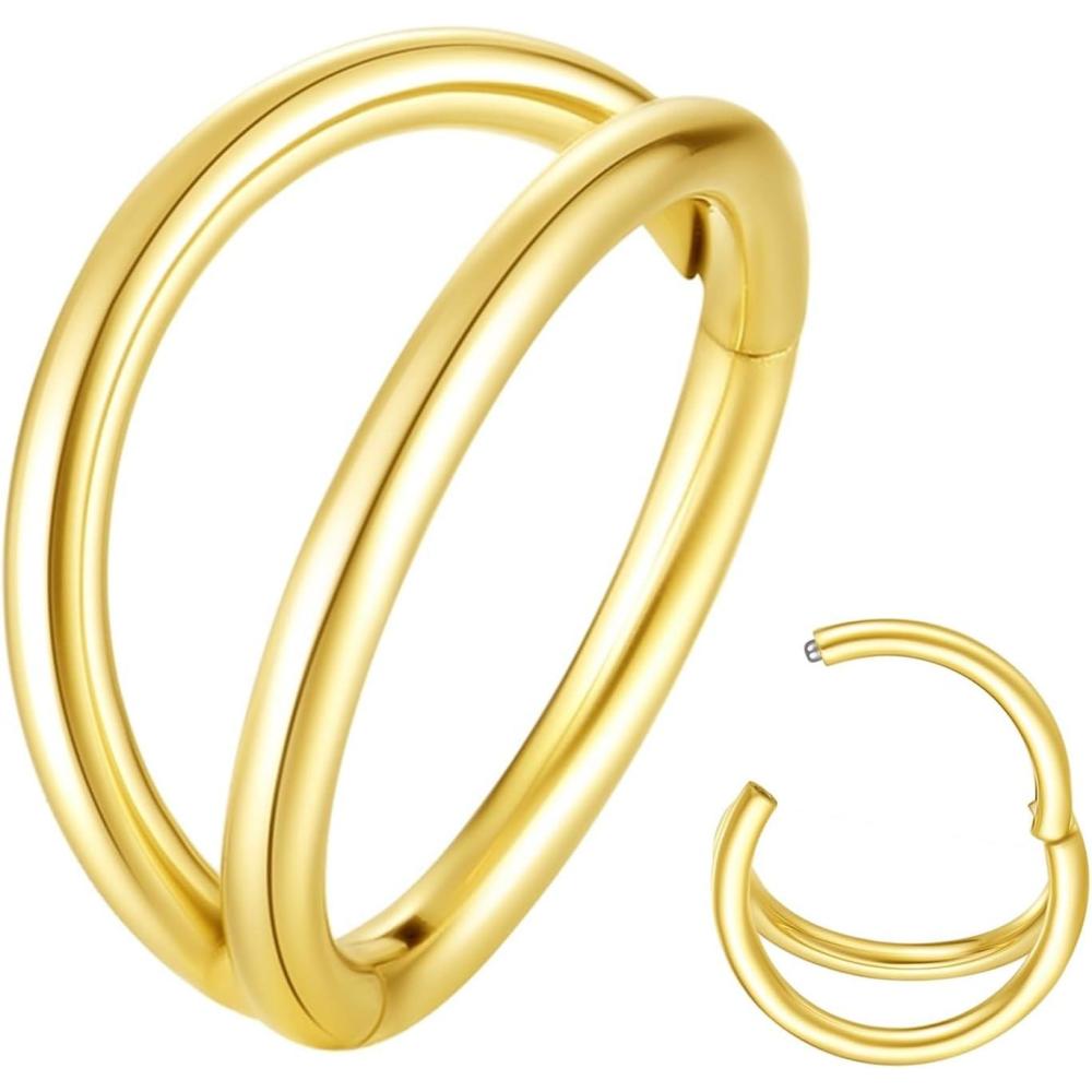 imageORANGELOVE Double Hoop Nose Ring 18G 16G 316L Surgical Steel Cartilage Earring Septum Jewelry Seamless Hinged Clicker Segment Ring Conch Daith Tragus Helix Rook Piercing Earring Lip Ring1pc20GDiameter10mmGold