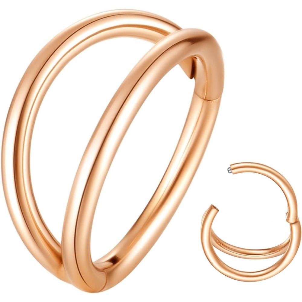 imageORANGELOVE Double Hoop Nose Ring 18G 16G 316L Surgical Steel Cartilage Earring Septum Jewelry Seamless Hinged Clicker Segment Ring Conch Daith Tragus Helix Rook Piercing Earring Lip Ring2pcs16GDiameter7mmRose Gold
