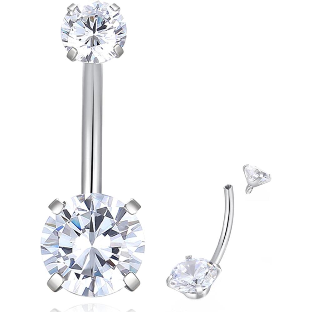 imageORANGELOVE G23 Titanium 14G Belly Button Rings Cubic Zirconia Internally Threaded CZ Belly Ring Navel Barbell Stud Body Piercing Jewelry 14 Gauge 8mm 10mm 12mm 14mm14GBar Length10mmSilver