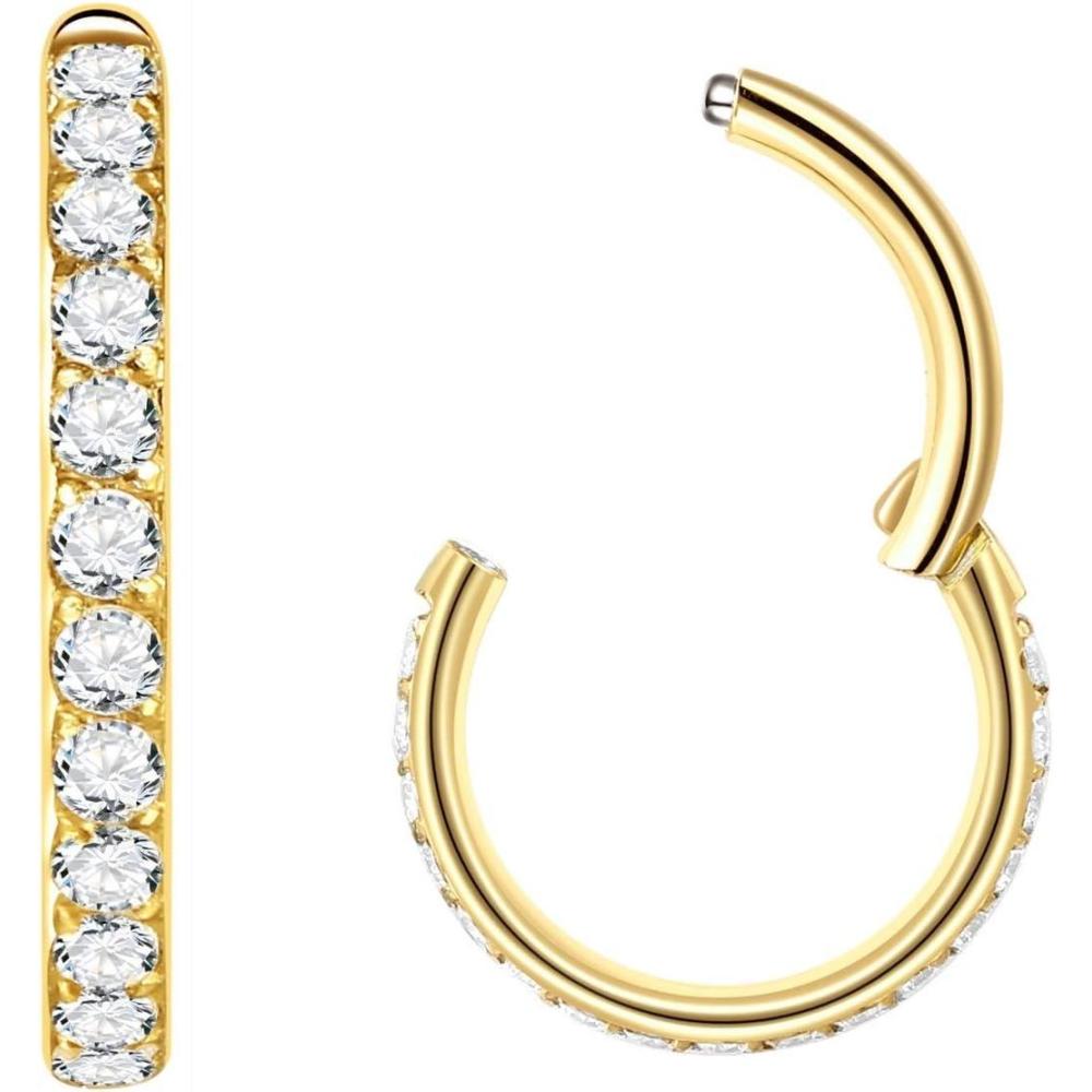 imageORANGELOVE Hypoallergenic 16G Nose Rings Hoop with Cubic Zirconia 316L Surgical Steel Piercing Jewelry for Cartilage Helix Rook Daith Tragus Ear LobeDiameter 6mm to 12mmGoldRose GoldSilver