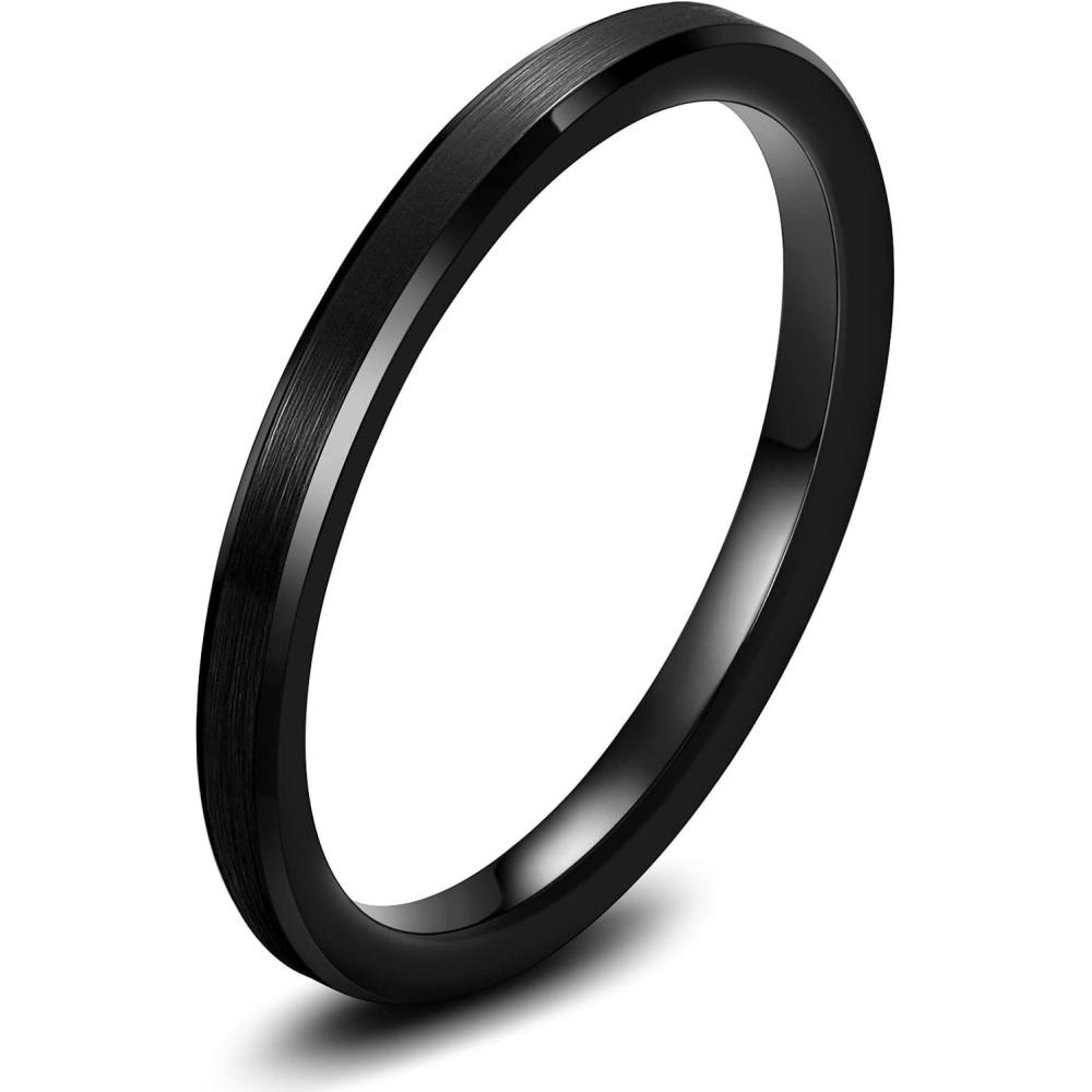 imageTRUMIUM 2mm 4mm 6mm 8mm 10mm Tungsten Ring Wedding Band for Women Men Bevel Edges Brushed Comfort Fit Size 4152mm Black