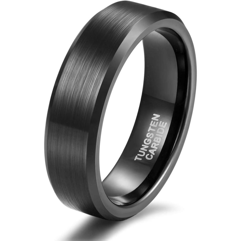 imageTRUMIUM 2mm 4mm 6mm 8mm 10mm Tungsten Ring Wedding Band for Women Men Bevel Edges Brushed Comfort Fit Size 415Black 6mm