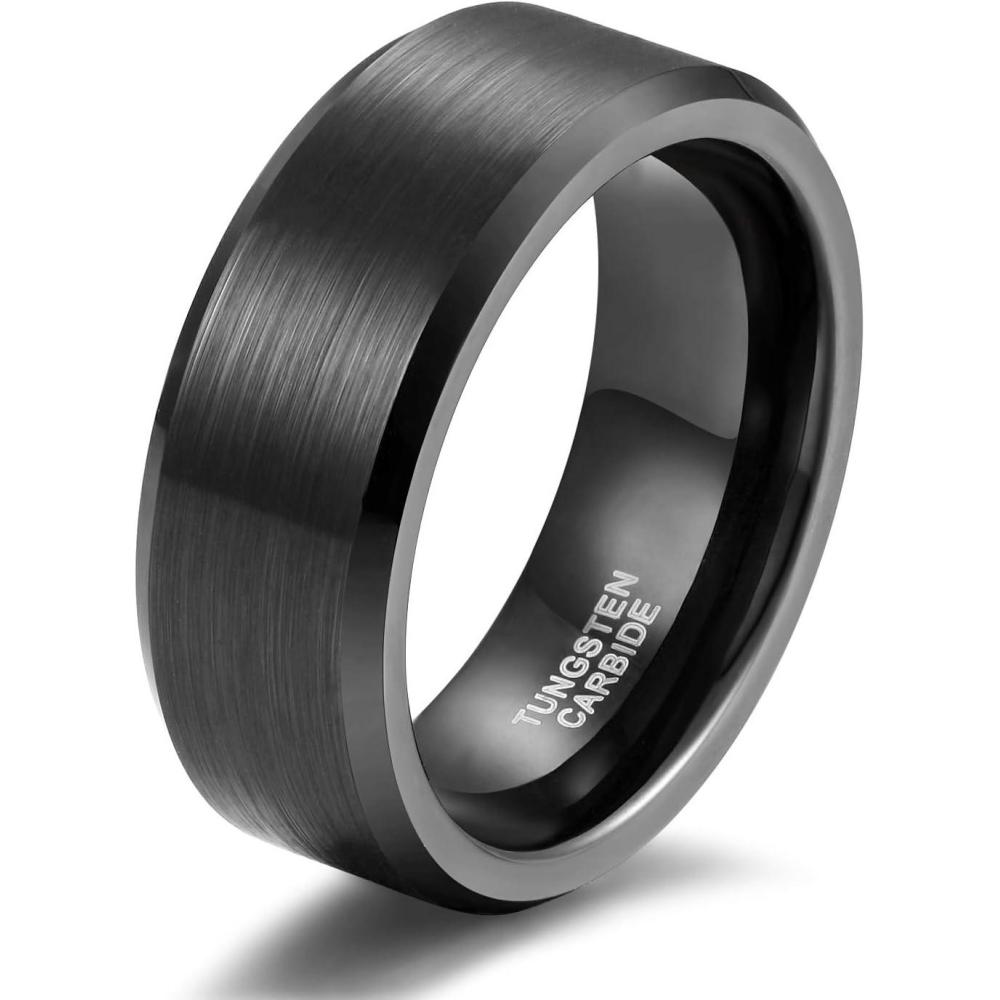 imageTRUMIUM 2mm 4mm 6mm 8mm 10mm Tungsten Ring Wedding Band for Women Men Bevel Edges Brushed Comfort Fit Size 415Black 8mm