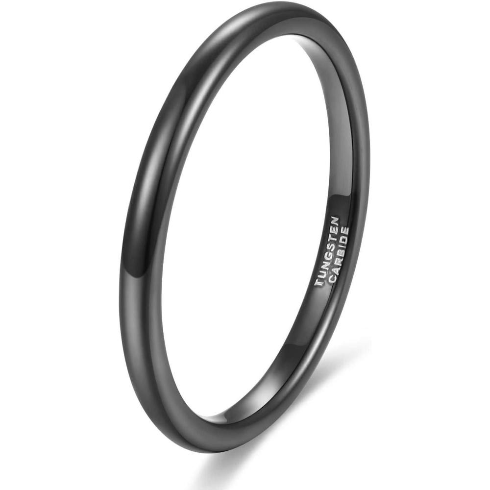 imageTRUMIUM 2mm 4mm 6mm 8mm Black Tungsten Ring for Men Women Wedding Band Domed High Polish Comfort Fit 4152mm Black