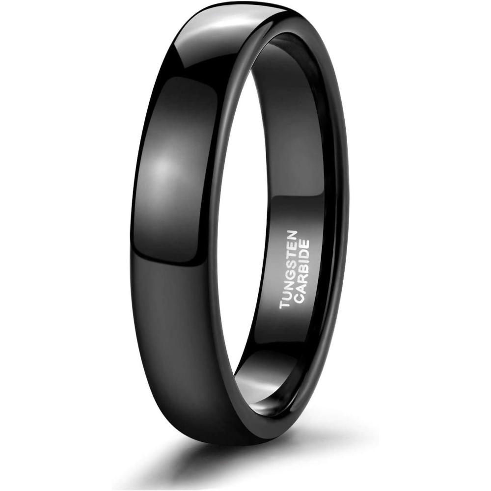 imageTRUMIUM 2mm 4mm 6mm 8mm Black Tungsten Ring for Men Women Wedding Band Domed High Polish Comfort Fit 4154mm Black