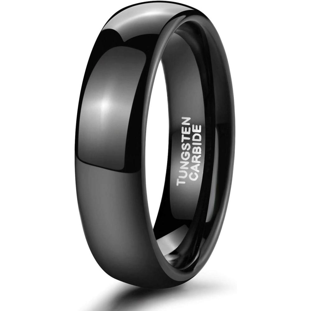 imageTRUMIUM 2mm 4mm 6mm 8mm Black Tungsten Ring for Men Women Wedding Band Domed High Polish Comfort Fit 4156mm Black
