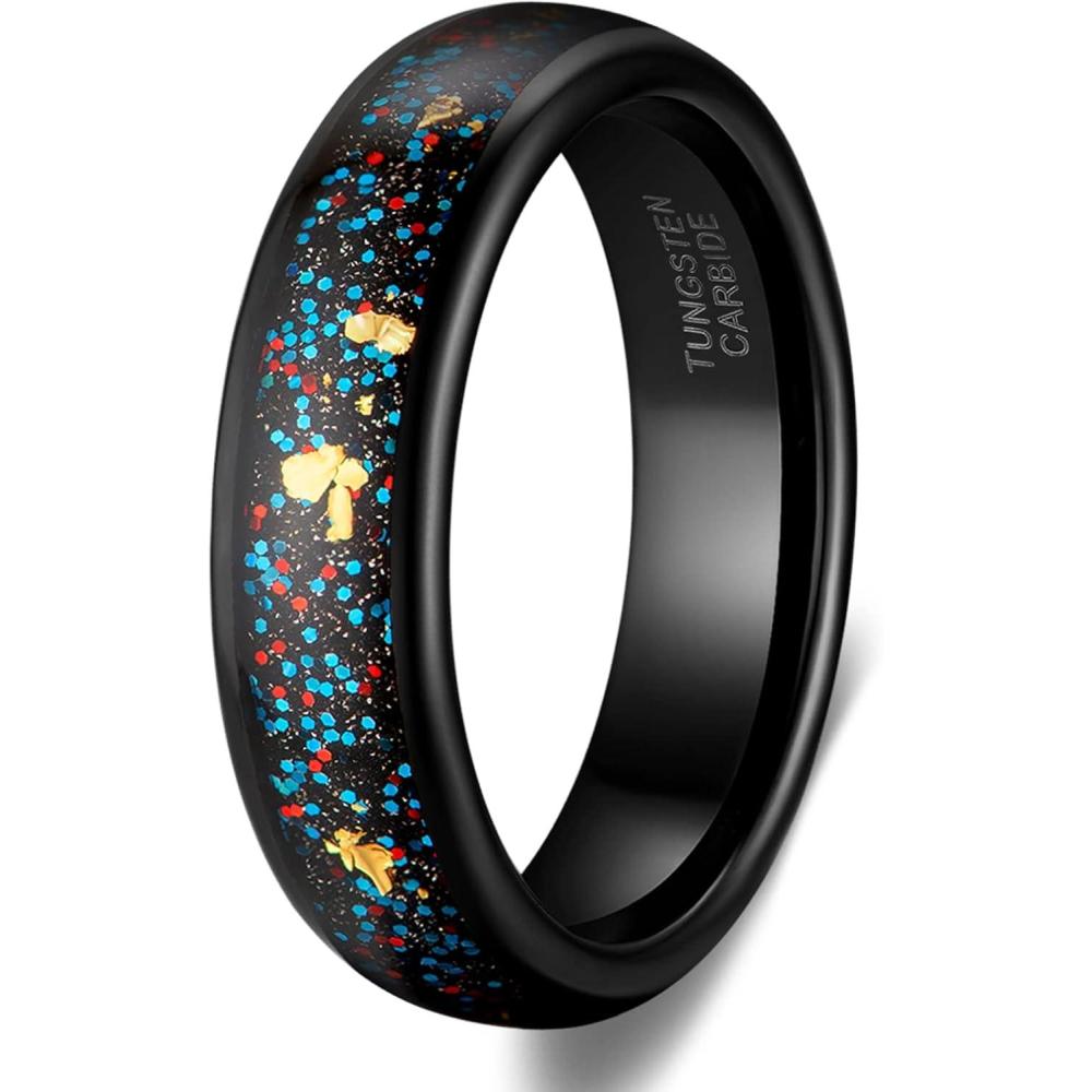 imageTRUMIUM 4mm 6mm Wedding Rings for Men Women Tungsten Carbide Galaxy Opal and Sandblast Inlay MultiColored Mens Wedding Band Beveled Edges Comfort Fit Size 513Opal Gold Foil6mm