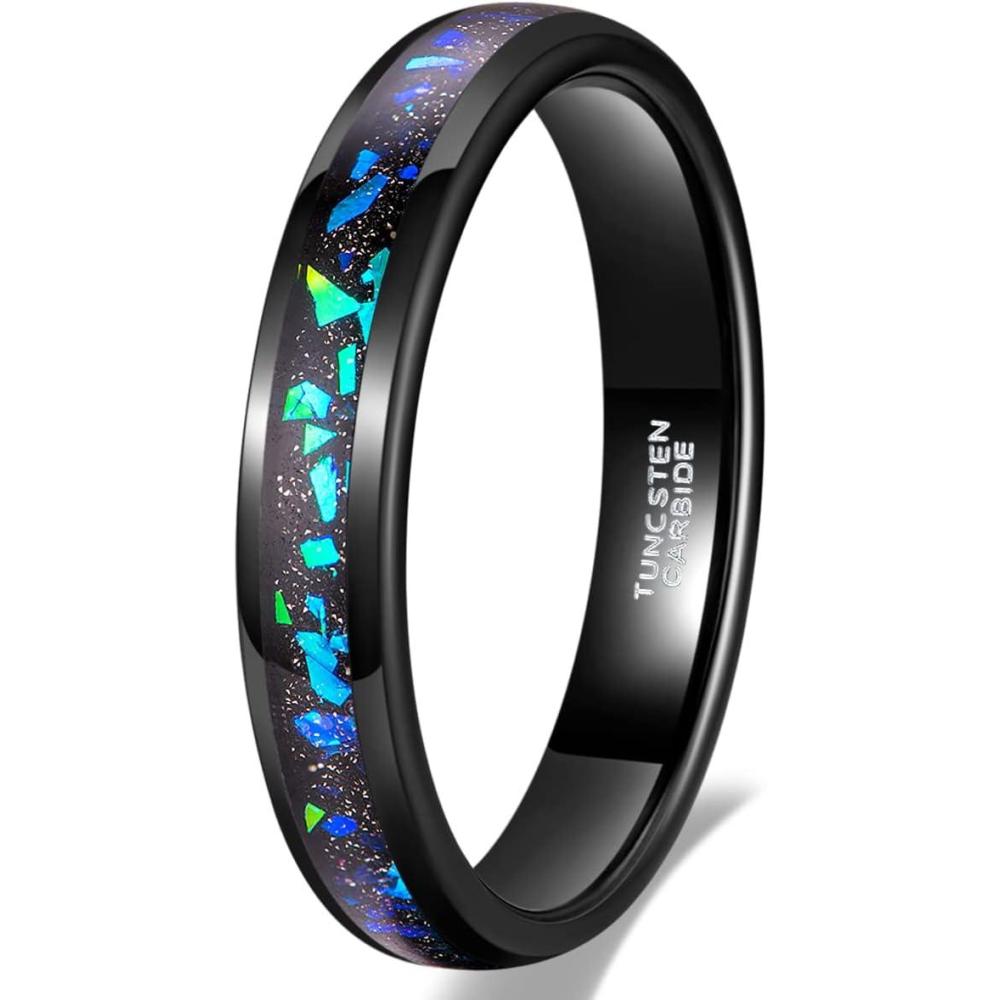 imageTRUMIUM 4mm 6mm Wedding Rings for Men Women Tungsten Carbide Galaxy Opal and Sandblast Inlay MultiColored Mens Wedding Band Beveled Edges Comfort Fit Size 5134mm Galaxy