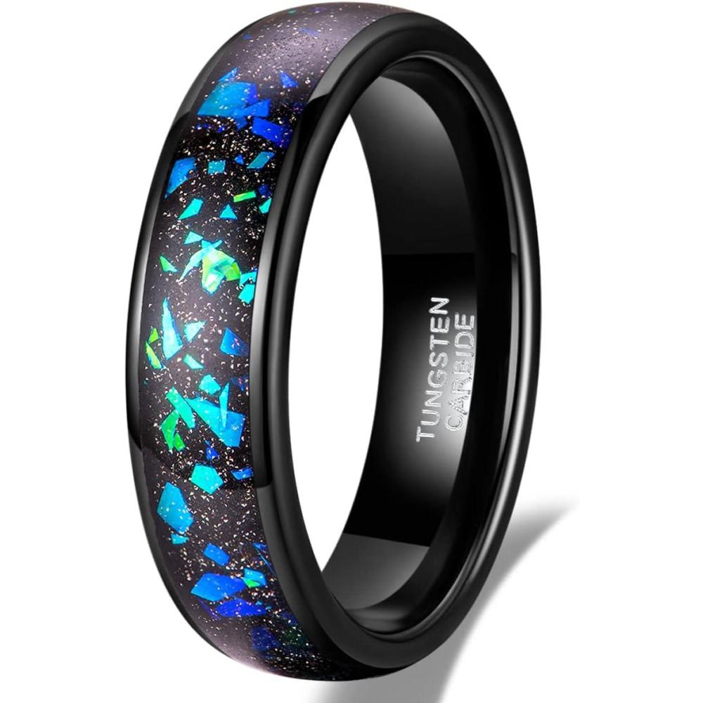 imageTRUMIUM 4mm 6mm Wedding Rings for Men Women Tungsten Carbide Galaxy Opal and Sandblast Inlay MultiColored Mens Wedding Band Beveled Edges Comfort Fit Size 5136mm Galaxy
