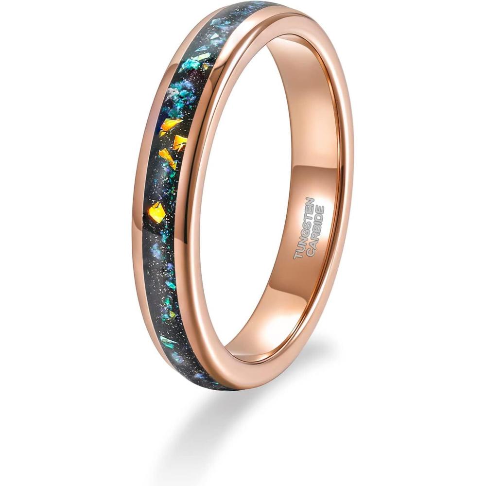 imageTRUMIUM 4mm 6mm Wedding Rings for Men Women Tungsten Carbide Galaxy Opal and Sandblast Inlay MultiColored Mens Wedding Band Beveled Edges Comfort Fit Size 513Rose Gold4mm