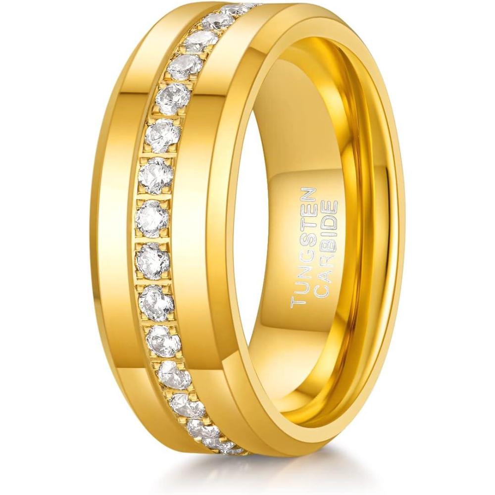 imageTRUMIUM 6mm 8mm Mens Tungsten Wedding Bands with Cubic Zirconia Eternity Ring CZ Inlaid Black Silver Plated 24K Gold Plated Tungsten Carbied Rings High Polish Size 7138mm 24k gold plated