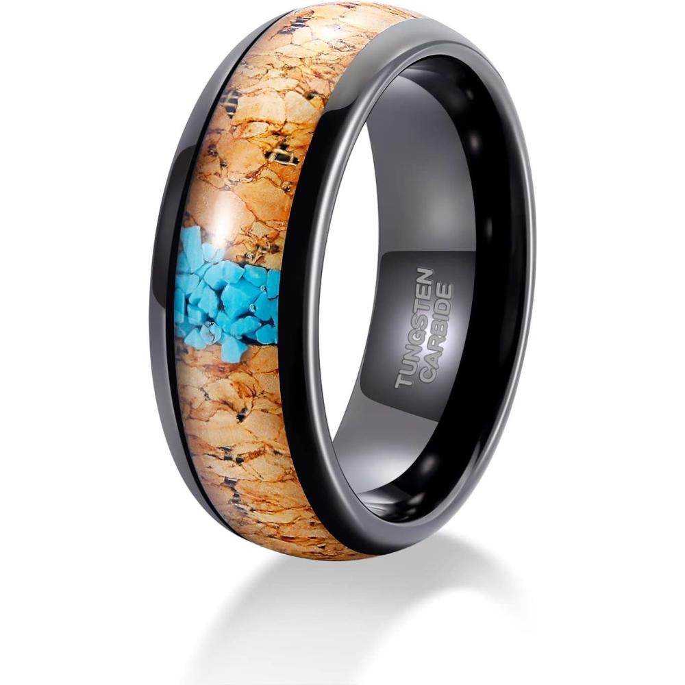 imageTRUMIUM 6mm 8mm Mens Wedding Band Tungsten Rings for Men Women Whiskey Wood Turquoise Opal Guitar String Black Wedding Rings Beveled Edges Comfort Fit Size 6138mm Wood Turquoise