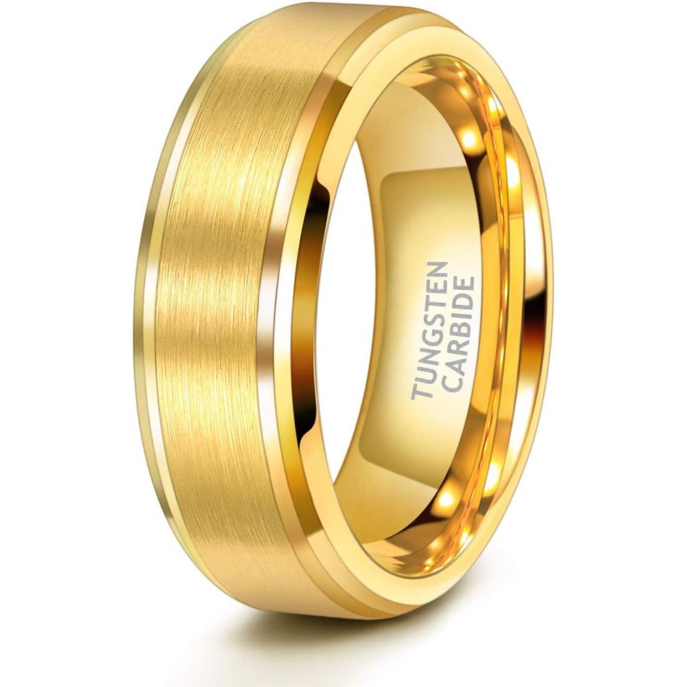 imageTRUMIUM 6mm 8mm Mens Womens 24K Gold Plated Tungsten Wedding Ring Band Brush Finish Scratch Resistant Size 5148mm 24k gold plated
