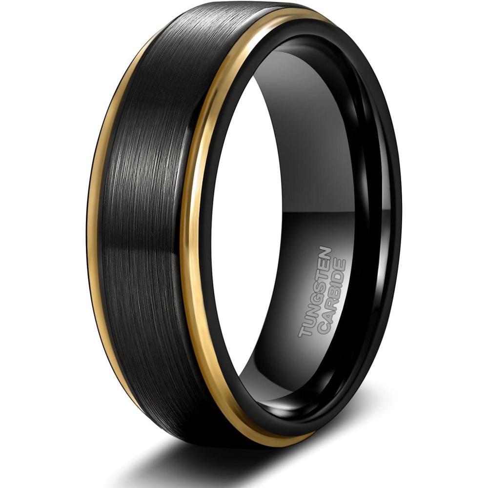 imageTRUMIUM 6mm 8mm Tungsten Rings for Men Women Black Wedding Band 24K Gold PlatedRose Gold Plated Step Edges Comfort Fit Size 6138mm 24k gold plated