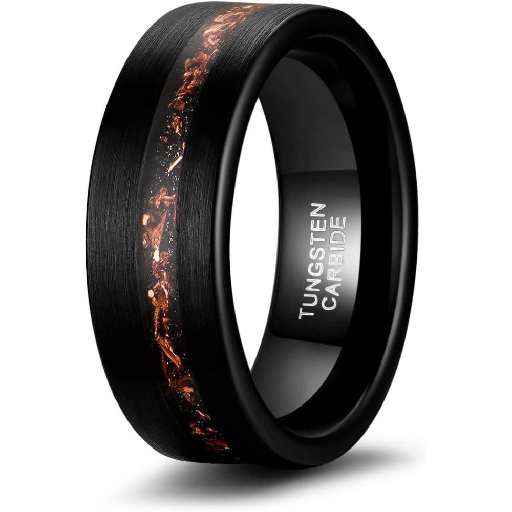 imageTRUMIUM 8mm Mens Wedding Band Tungsten Rings for Men Women Copper Sand Groove Center Black Mens Rings Beveled Edges Comfort Fit Size 713Copper Sand8mm