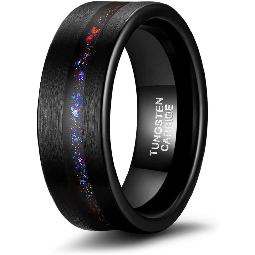imageTRUMIUM 8mm Mens Wedding Band Tungsten Rings for Men Women Copper Sand Groove Center Black Mens Rings Beveled Edges Comfort Fit Size 713Opal8mm