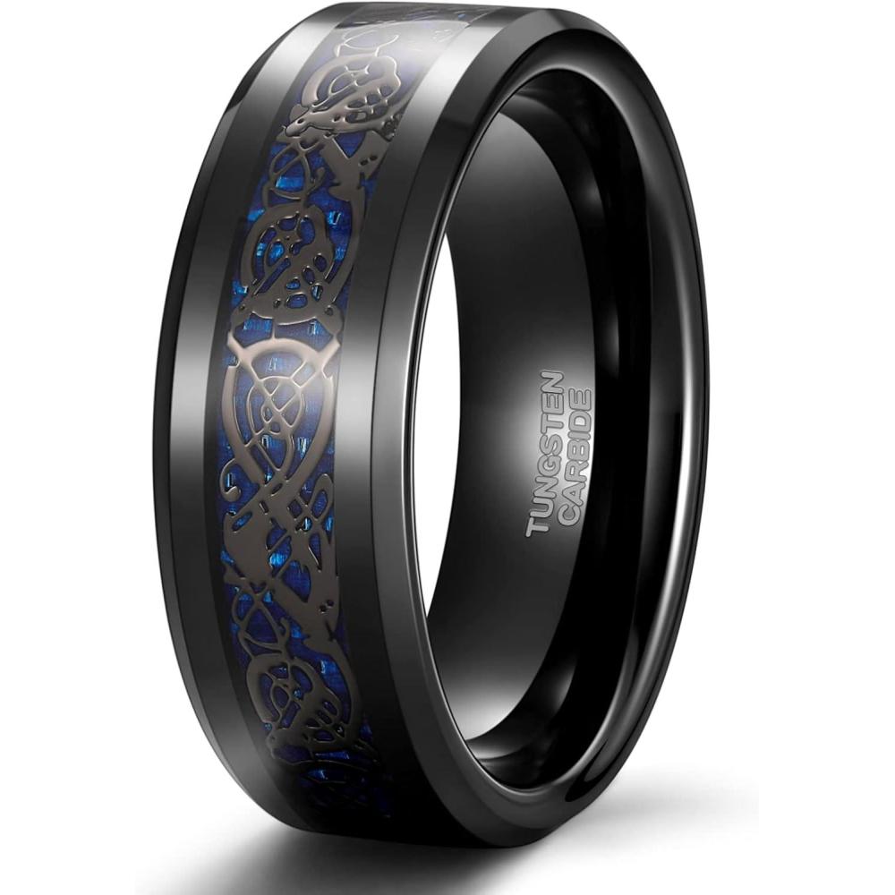 imageTRUMIUM 8mm Tungsten Carbide Rings for Men Women Celtic Dragon Cubic Zirconia Promise Wedding Ring BlackBlueGreenRed Comfort Fit Size 7148mm Black Purple