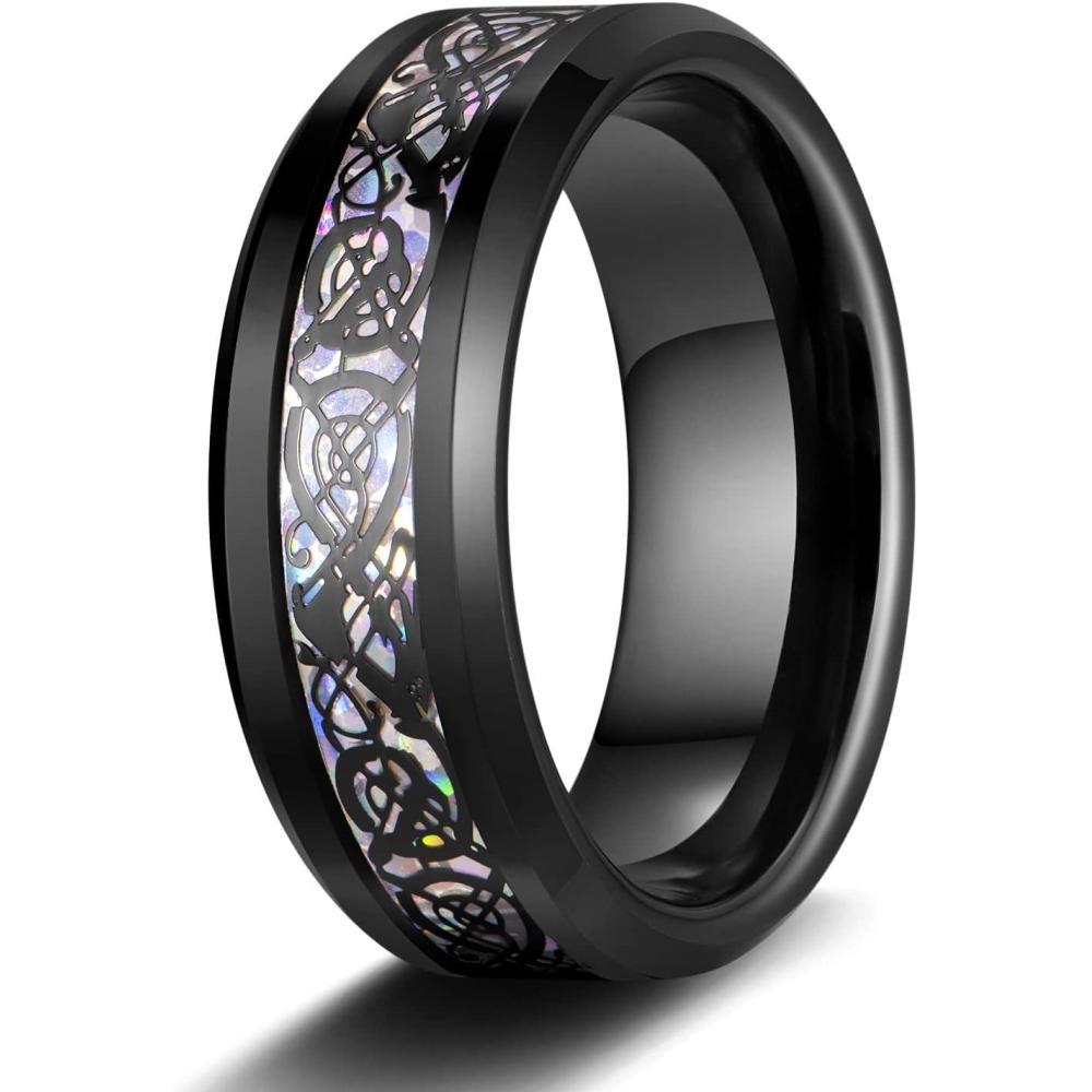 imageTRUMIUM 8mm Tungsten Carbide Rings for Men Women Celtic Dragon Cubic Zirconia Promise Wedding Ring BlackBlueGreenRed Comfort Fit Size 7148mm Rainbow Dragon