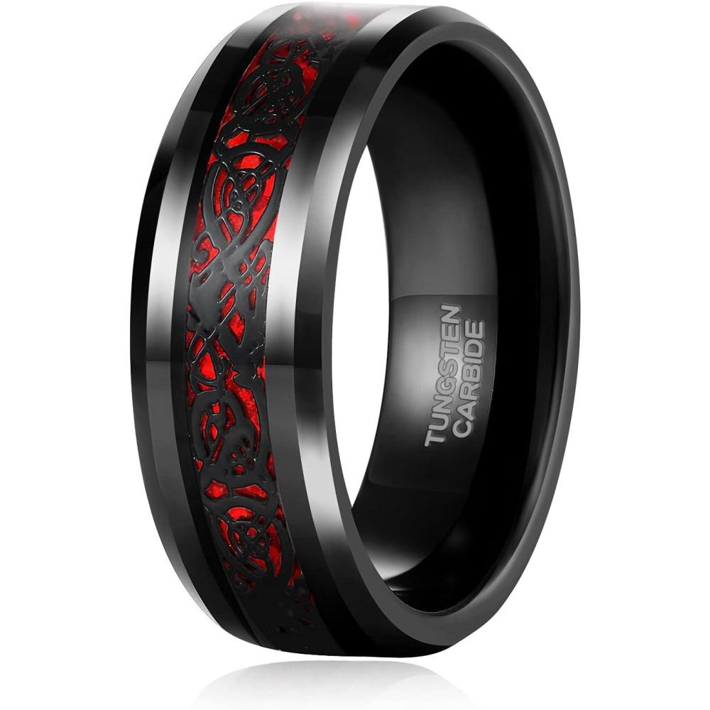 imageTRUMIUM 8mm Tungsten Carbide Rings for Men Women Celtic Dragon Cubic Zirconia Promise Wedding Ring BlackBlueGreenRed Comfort Fit Size 7148mm Red