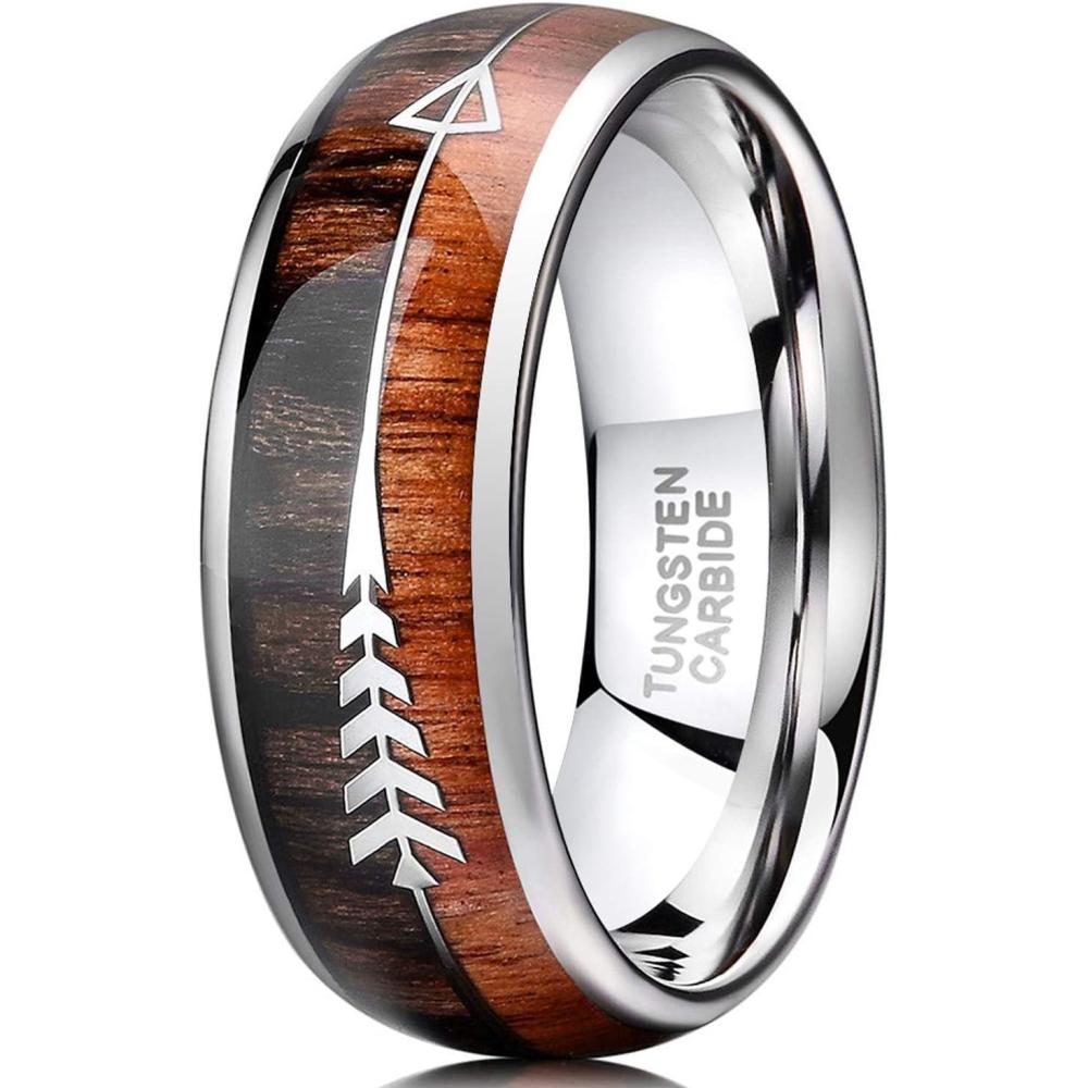 imageTRUMIUM Mens Rings 8mm Wedding Band Koa Wood Arrow Inlay Silver Engagement Ring Comfort Fit Size 7138mm Wood Arrow