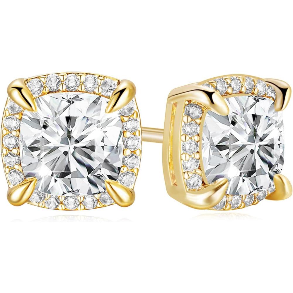 imageTRUMIUM Sterling Silver Earrings for Men Women Big Star Earrings Cubic Zirconia Studs Hip Hop Rapper Singer Screw Back HypoallergenicRSquareGold