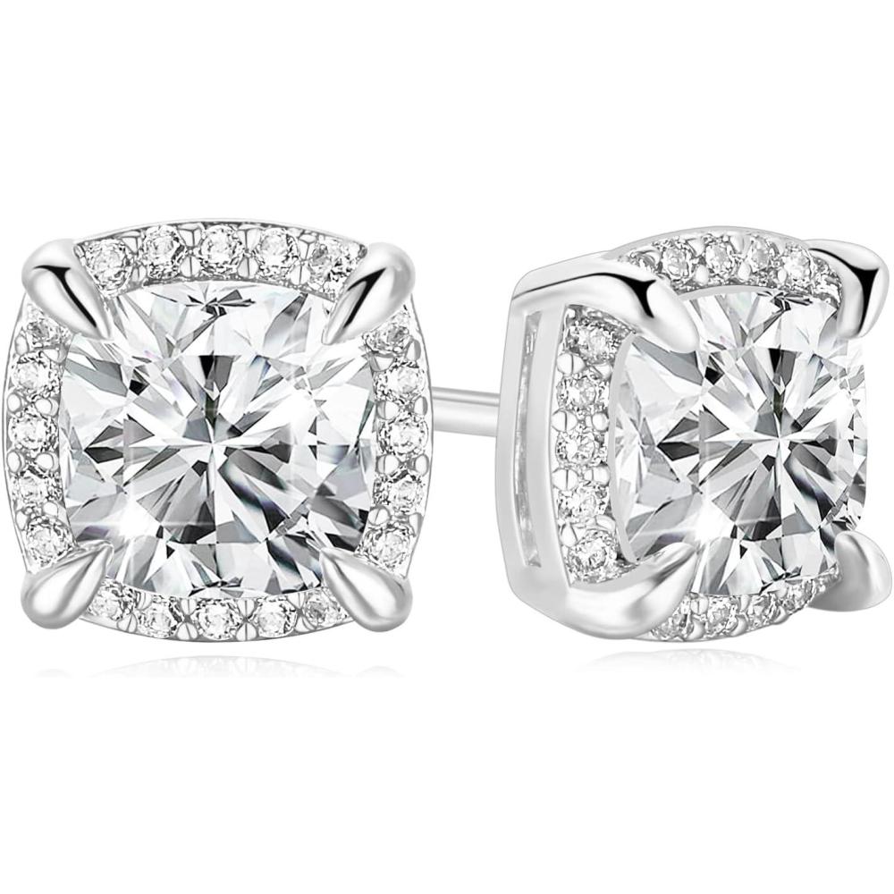 imageTRUMIUM Sterling Silver Earrings for Men Women Big Star Earrings Cubic Zirconia Studs Hip Hop Rapper Singer Screw Back HypoallergenicRSquareSilver