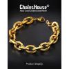 ChainsHouse Cable Chain Link Bracelet for Men Women, 7mm/9mm/12mm Width, 7.5/8.3″ Length, 316L Stainless Steel/18K Gold Tone/Black (Send Gift Box)(i  12mm gold)