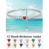 ChainsHouse Cuban Chain Anklets for Women,Stainless Steel Black 6mm Link Chain Ankle Bracelet with Heart Birthstone Jan – Dec 12 Months, 22cm-27cm Adjustable, with Gift Box(01. Jan.-Red Garnet-Steel)