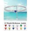 ChainsHouse Cuban Chain Anklets for Women,Stainless Steel Black 6mm Link Chain Ankle Bracelet with Heart Birthstone Jan – Dec 12 Months, 22cm-27cm Adjustable, with Gift Box(09. Sep.-Sapphire-Steel)