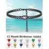 ChainsHouse Cuban Chain Anklets for Women,Stainless Steel Black 6mm Link Chain Ankle Bracelet with Heart Birthstone Jan – Dec 12 Months, 22cm-27cm Adjustable, with Gift Box(06. Jun.-Alexandrite-Black)