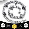 ChainsHouse Curb Chain Skull Necklace for Men, Stainless Steel/Black Gothic Skull Choker Curb Necklaces Punk Jewelry,16″-20″ inch Length(a.Skull-Steel-16 inches)