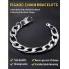 ChainsHouse Figaro Link Chain Bracelet Stainless Steel/Black/18K Gold Plated Wrist Bracelets for Men Women, 6MM-13MM, 7.5″/8.3″, Send Gift Box(f: 13mm-stainless)