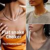ChainsHouse Flat Snake Chain Herringbone Choker Necklace for Women, Stainless Steel/Rose Gold/18K Gold Plated Dainty Adjustable Simple Short Layered Necklaces, 12″/15″/18″ with 3.5″ Extender(a. rose gold-5mm)
