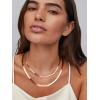 ChainsHouse Flat Snake Chain Herringbone Choker Necklace for Women, Stainless Steel/Rose Gold/18K Gold Plated Dainty Adjustable Simple Short Layered Necklaces, 12″/15″/18″ with 3.5″ Extender(b. layered-3mm+5mm-rose gold)