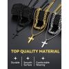 ChainsHouse Layered Cross Necklace for Men, Stainless Steel/Black/Gold Plated Cuban/Barbed Wire Necklace with Cross/Crucifix Pendant Religious Jewelry Gift Set for Dad, Husband(09. Gold Plated-Layered Wire+Cross Pendant)