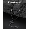 ChainsHouse Layered Cross Necklace for Men, Stainless Steel/Black/Gold Plated Cuban/Barbed Wire Necklace with Cross/Crucifix Pendant Religious Jewelry Gift Set for Dad, Husband(02. Black-Layered Cuban+Cross Pendant)
