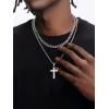 ChainsHouse Layered Cross Necklace for Men, Stainless Steel/Black/Gold Plated Cuban/Barbed Wire Necklace with Cross/Crucifix Pendant Religious Jewelry Gift Set for Dad, Husband(01. Steel-Layered Cuban+Cross Pendant)