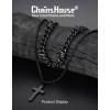 ChainsHouse Layered Cross Necklace for Men, Stainless Steel/Black/Gold Plated Cuban/Barbed Wire Necklace with Cross/Crucifix Pendant Religious Jewelry Gift Set for Dad, Husband(08. Black-Layered Wire+Cross Pendant)