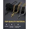 ChainsHouse Layered Cross Necklace for Men, Stainless Steel/Black/Gold Plated Cuban/Barbed Wire Necklace with Cross/Crucifix Pendant Religious Jewelry Gift Set for Dad, Husband(06. Gold Plated-Layered Cuban+Jesus Pendant)