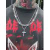 ChainsHouse Layered Cross Necklace for Men, Stainless Steel/Black/Gold Plated Cuban/Barbed Wire Necklace with Cross/Crucifix Pendant Religious Jewelry Gift Set for Dad, Husband(07. Steel-Layered Wire+Cross Pendant)