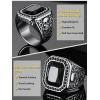 ChainsHouse Mens Black Onyx Rings, Retro X Bone Skull Stainless Steel Signet Rings for Men, Black Onyx Agate Gemstone Rings Jewelry, Offer Custom Service, Size 7-14(B: Skull Square-Steel)